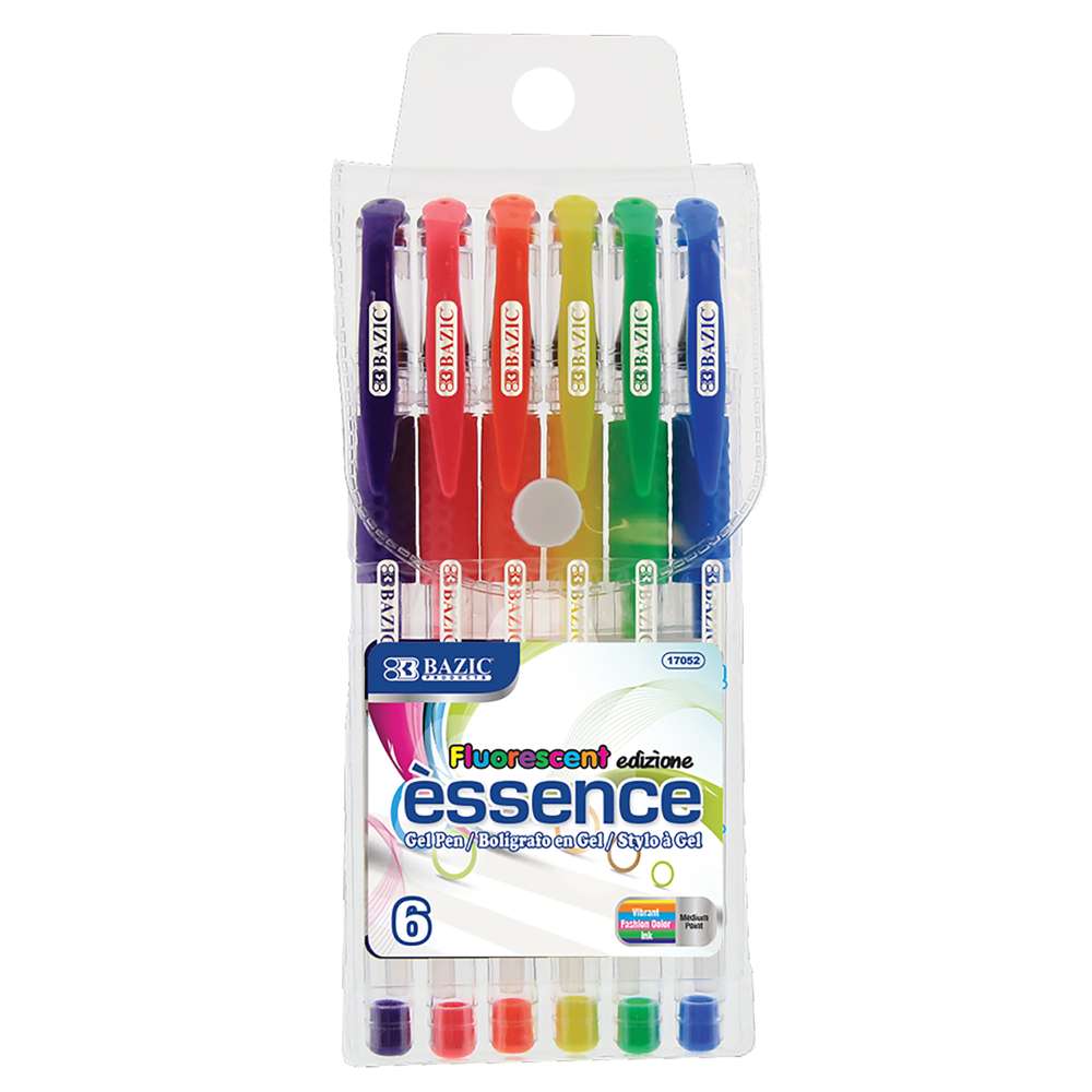 Bazic 6 Fluorescent Color Gel Pen W Cushion Grip